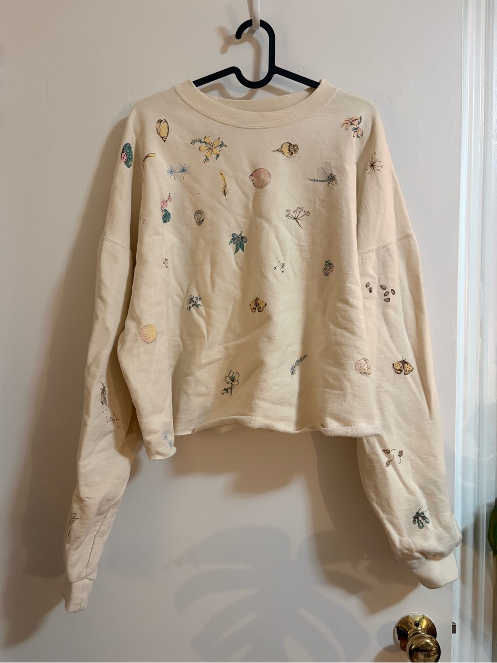 Northern Reflections Cream Cropped Sweater with Tiny Floral and Shell Motifs